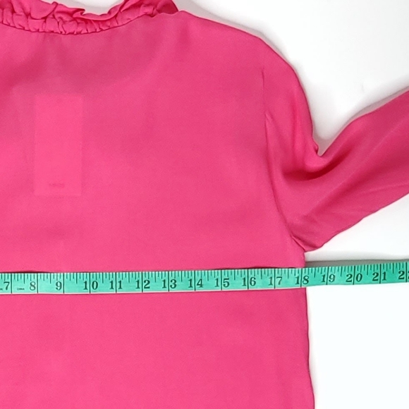 *** SOLD *** Mango Fru Fushia Chiffon Blouse Barbiecore Ruffled High Neck NWT XS - Picture 9 of 10